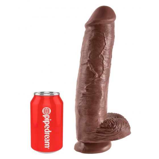 King Cock 11 - veľký dildo s prísavkou a semenníkmi (28 cm) - hnedý