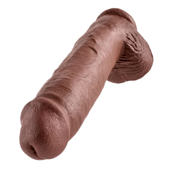 King Cock 11 - veľký dildo s prísavkou a semenníkmi (28 cm) - hnedý