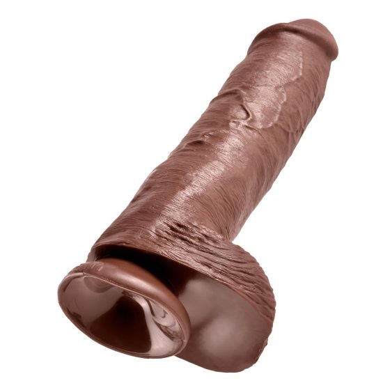 King Cock 11 - veľký dildo s prísavkou a semenníkmi (28 cm) - hnedý