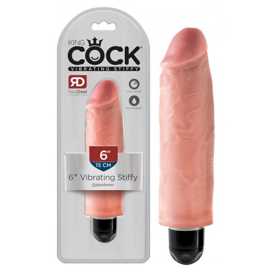 King Cock 6 Stiffy - vodotesný, realistický vibrátor (15 cm) - telová farba