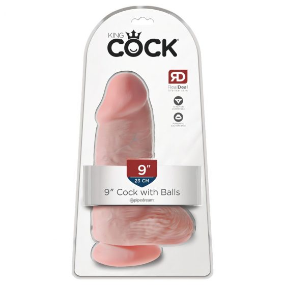 King Cock 9 Chubby - prísavkový, semenníkový dildo (23 cm) - prírodný