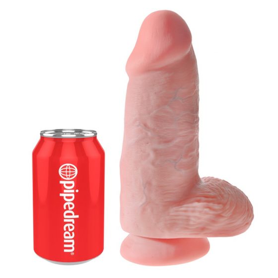 King Cock 9 Chubby - upínacie, testikulárne dildo (23 cm) - prírodné