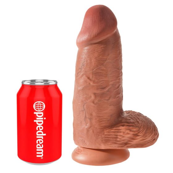 King Cock 9 Chubby - upínacie, testikulárne dildo (23 cm) - tmavé prírodné