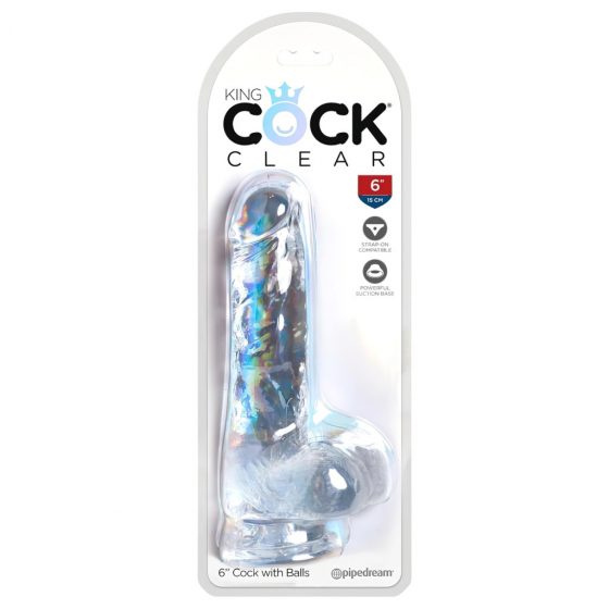 King Cock Clear 6 - malé dildo s semenníkmi (15 cm)