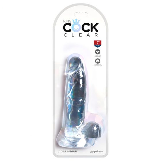 King Cock Clear 7 - upínacie, testikulárne dildo (18 cm)