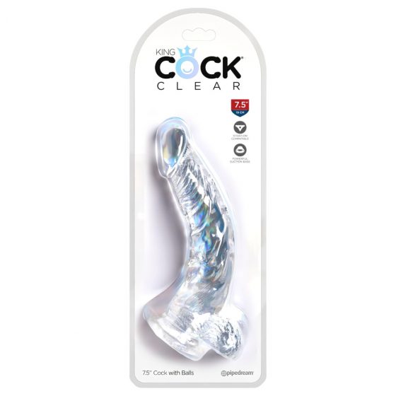 King Cock Clear 7,5 - upínacie, testikulárne dildo (19 cm)