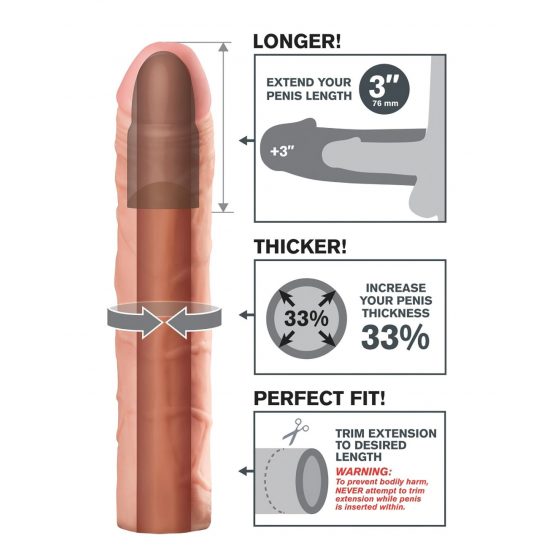 X-TENSION Perfect 3 - realistický návlek na penis (22,8cm) - prírodný