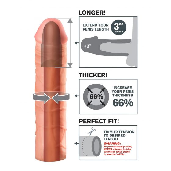 X-TENSION Mega 3 - realistický návlek na penis (22,8cm) - prírodný