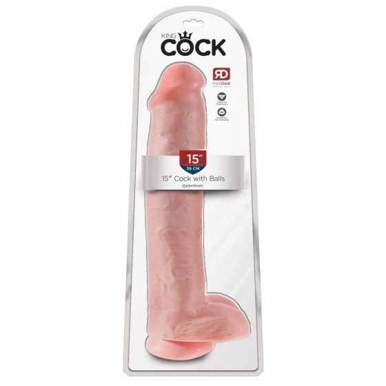 King Cock 15 - prísavkový, s semenníkmi dildo (38 cm) - prírodný