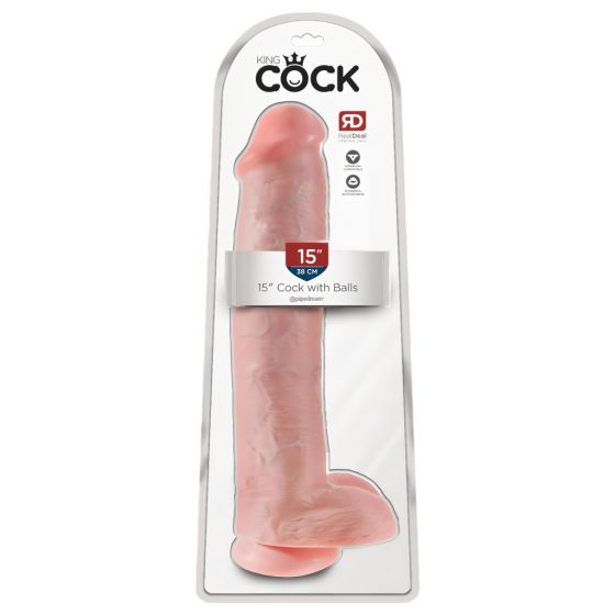 King Cock 15 - prísavkový, s semenníkmi dildo (38 cm) - prírodný