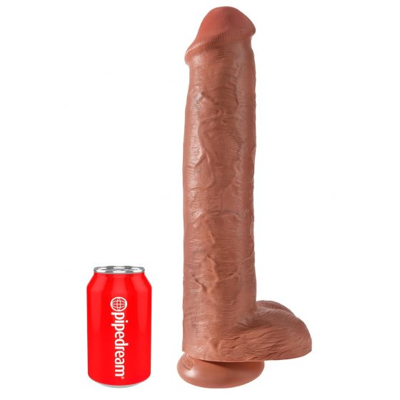 King Cock 15 - prísavkový, s semenníkmi, obrovský dildo (38cm) - tmavá prírodná farba