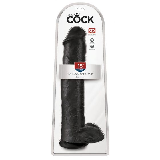 King Cock 15 - prísavný dildo s semenníkmi (38 cm) - čierny