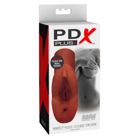 PDX Double Stroker - 2in1 - realistický masturbátor (hnedý)