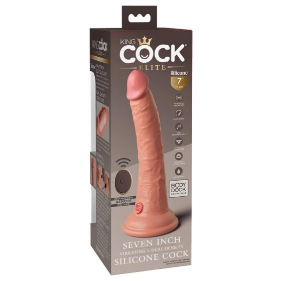 King Cock Elite 7 - rádiom riadený, realistický vibrátor (18 cm) - prírodný