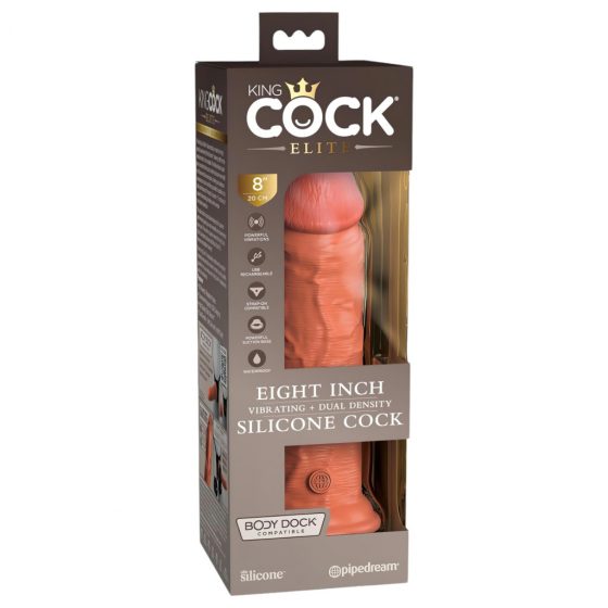 King Cock Elite 8 - pripínací, realistický vibrátor (20 cm) - tmavo prírodný