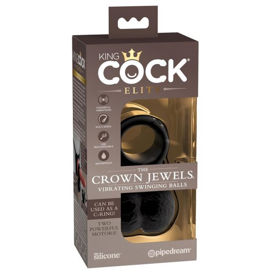 King Cock Elite Crown Jewels - vibračný krúžok (čierny)