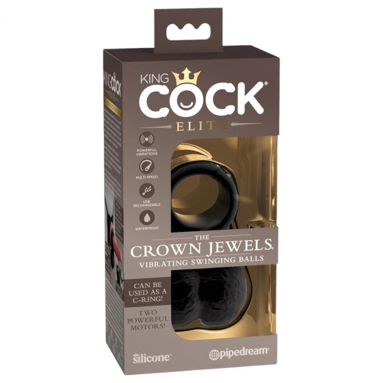 King Cock Elite Crown Jewels - vibračný krúžok (čierny)