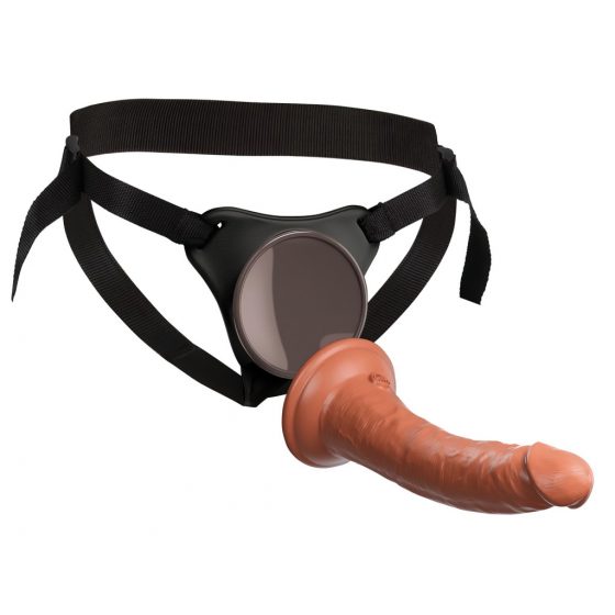 King Cock Elite Comfy - páskové dildo s postrojom (tmavé prírodné)