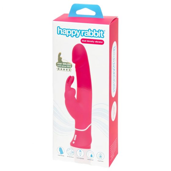 Happyrabbit Dual Density - vodotesný vibrátor na batérie s tyčinkou (ružový)