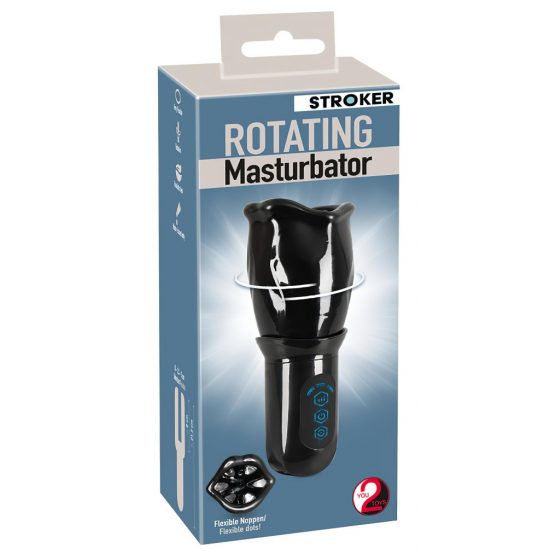 STROKER Rotating - rotujúci masturbátor na umelé pery napájaný batériami (čierny)