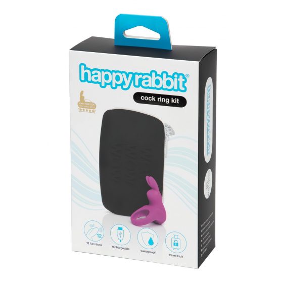 Happyrabbit Cock Kit - vibračný krúžok na penis s úložným vreckom (fialový)