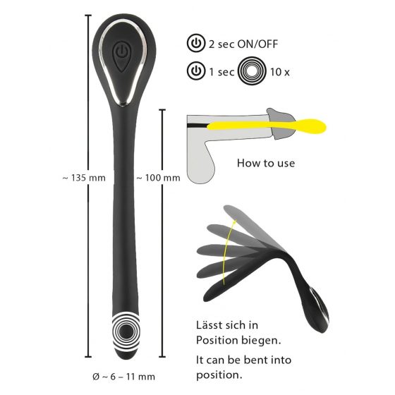 Penis Plug Dilator - dobíjací vibrátor na močovú trubicu (0,6-1,1 cm) - čierny