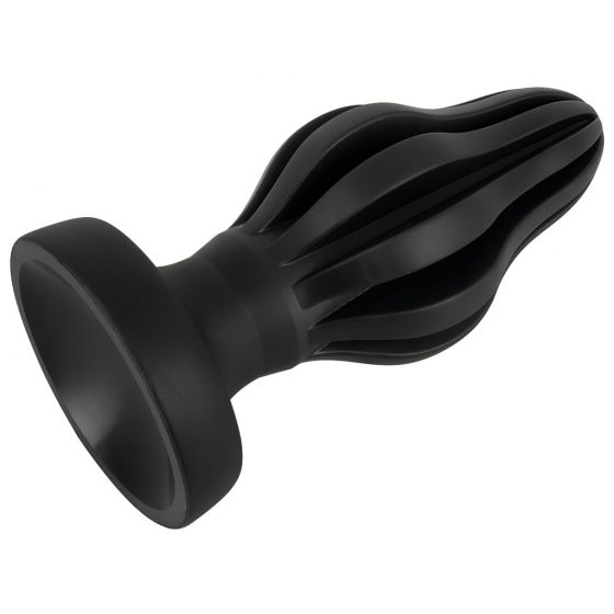 ANOS - super mäkké, rebrované análne dildo - 5 cm (čierne)