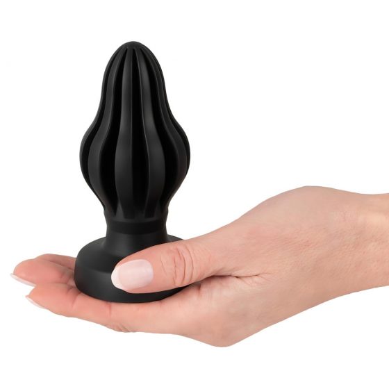 ANOS - super mäkké, rebrované análne dildo - 5 cm (čierne)