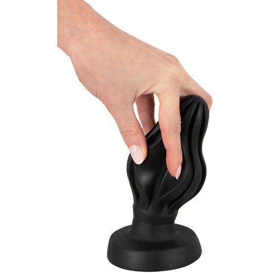 ANOS - super mäkké, rebrované análne dildo - 7 cm (čierne)