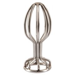   ANOS Metal (2,8 cm) - oceľové análne dildo v klietke (strieborné)