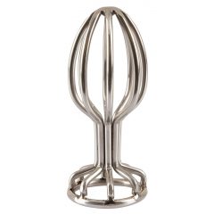   ANOS Metal (2,8 cm) - oceľové análne dildo v klietke (strieborné)