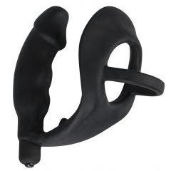   You2Toys Black Velvets Ring& Vibro Plug - krúžok na penis a semenníky s análným vibrátorom (čierny)