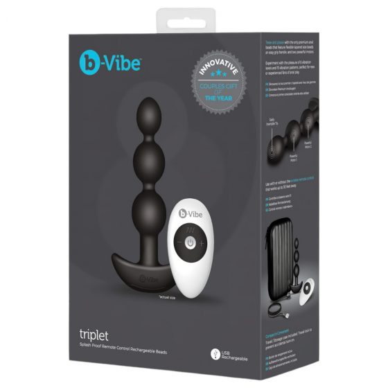 b-Vibe - trojitý perličkový, akumulátorový análny vibrátor (čierny)