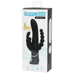   Happyrabbit Triple - dobíjací vibrátor na klitoris a análny vibrátor (čierny)