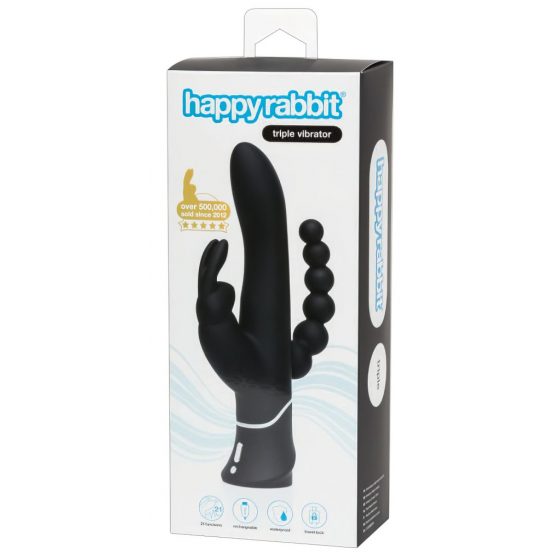 Happyrabbit Triple - dobíjací vibrátor na klitoris a análny vibrátor (čierny)