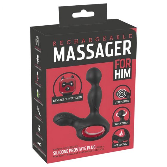 You2Toys - Massager - nabíjací, rotačný vibrátor s ohrievacou funkciou na diaľkové ovládanie (čierny)