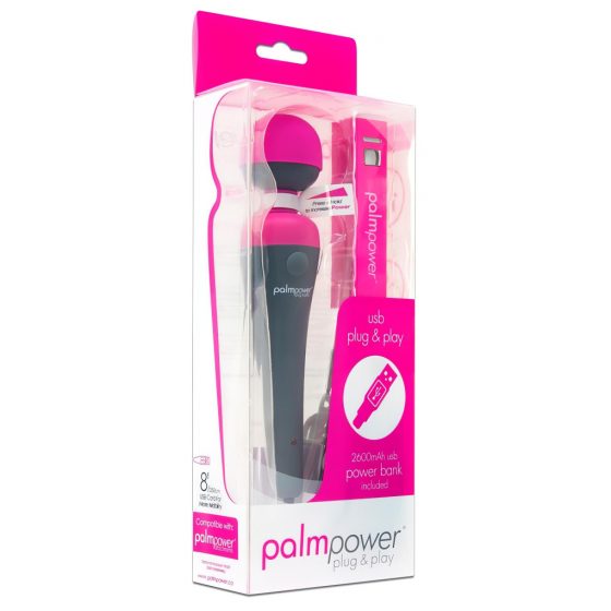 PalmPower Wand - masážny vibrátor s powerbankou (ružovo-sivý)