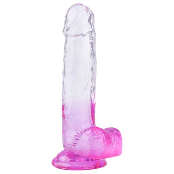 Sunfo - upínacie dildo s realistickými semenníkmi - 22 cm (priesvitné fialové)