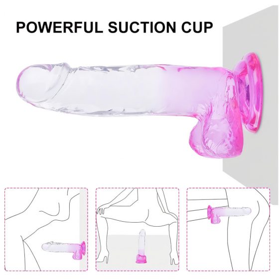 Sunfo - upínacie dildo s realistickými semenníkmi - 22 cm (priesvitné fialové)