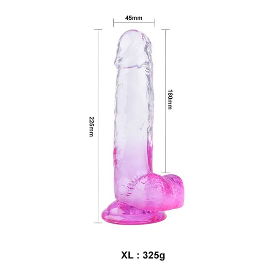 Sunfo - upínacie dildo s realistickými semenníkmi - 22 cm (priesvitné fialové)