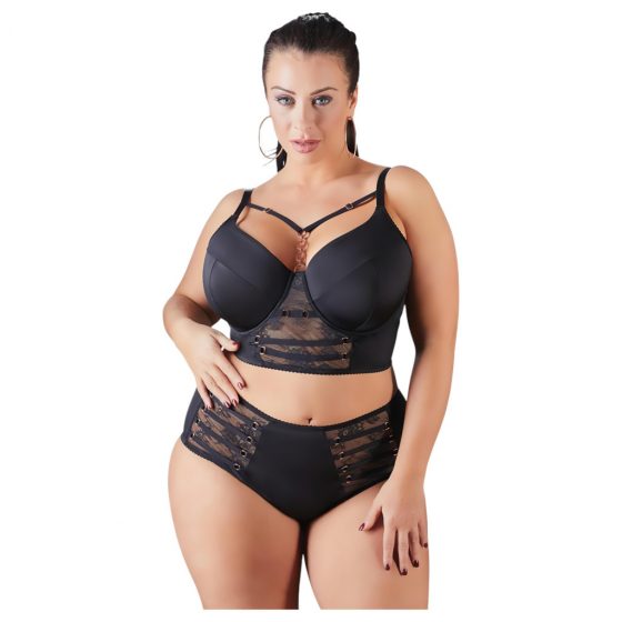 Cottelli Plus Size - čipkovaná podprsenka s remienkami (čierna)