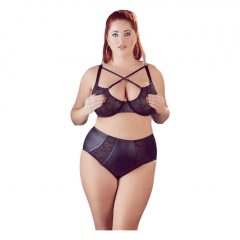   Cottelli Plus Size - čierna podprsenka s krížovými pásikmi a nohavičky