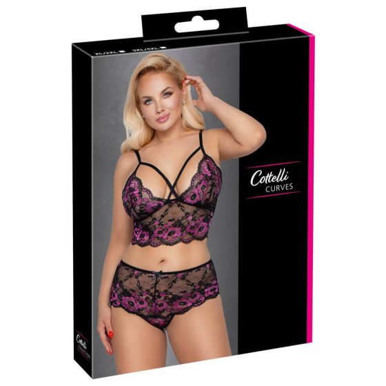 Cottelli Plus Size - Kvetinová podprsenka (čierno-fialová)