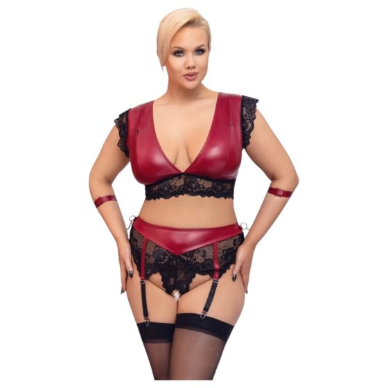 Cottelli Bondage Plus Size - čipkovaná podprsenka (červená a čierna)