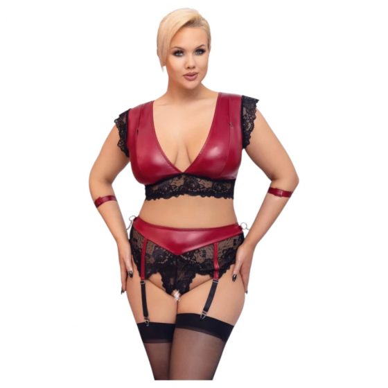 Cottelli Bondage Plus Size - čipkovaná podprsenka (červená a čierna)