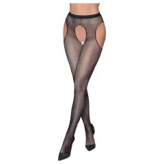   Cottelli Legwear - otvorené, lesklé pančuchové nohavice - čierne (S-L)