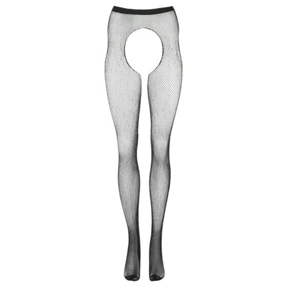 Cottelli Legwear - otvorené, lesklé pančuchové nohavice - čierne (S-L)