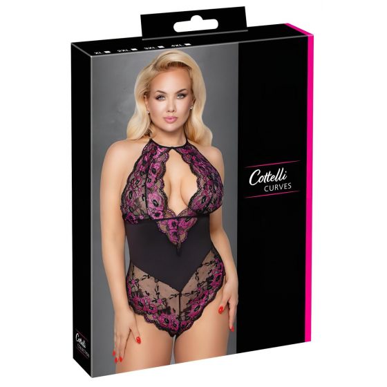 Cottelli Plus Size - kvetinové body (čierno-fialové)