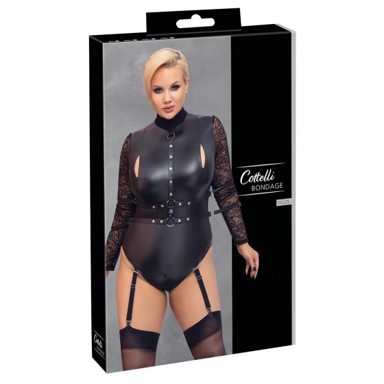 Cottelli Bondage Plus Size - čipkované body s rukávmi (čierne)