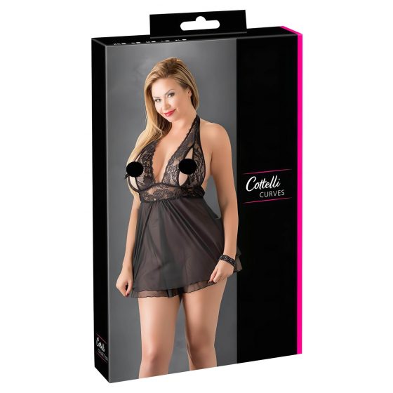 Cottelli Plus Size - čipkovaná voľná babydoll košieľka (čierna)